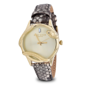 Daisy Dixon Gold Tone Watch with Snakeskin Strap With Black Clutch Bag