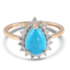 9K Yellow Gold Arizona Sleeping Beauty Turquoise and Diamond Halo Ring (Size S) 2.20 Ct.