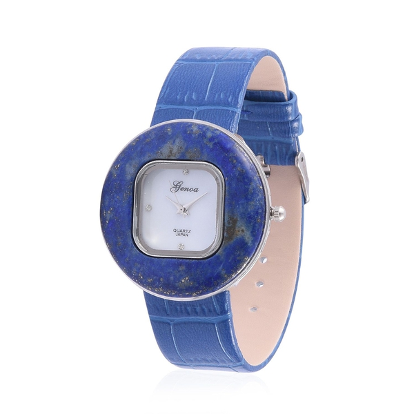 GENOA Japanese Movement White Austrian Crystal Studded White Dial Lapis Lazuli Water Resistant Watch