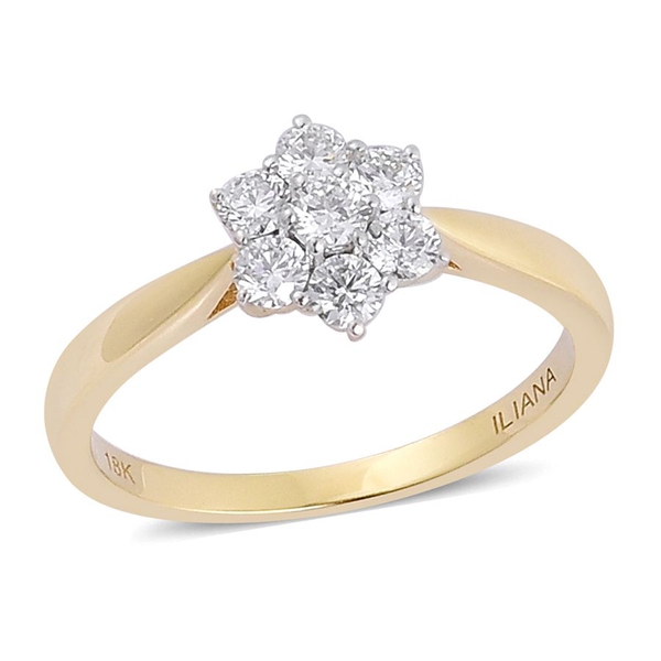 ILIANA 18K Yellow Gold 0.50 Carat IGI Certified Diamond SI G-H 7 Stone Floral Ring