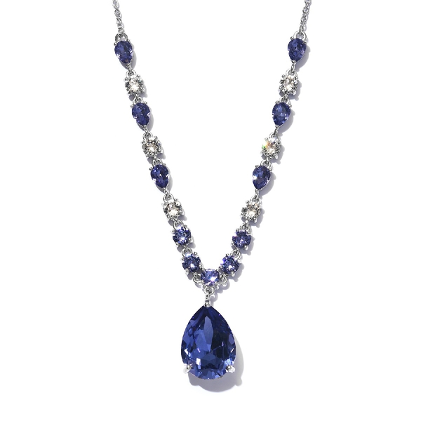Lustro Stella - Tanzanite Colour Crystal and White Crystal Necklace in Silver Tone with Magnetic Loc