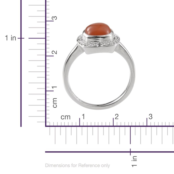 Mitiyagoda Peach Moonstone (Cush 2.50 Ct), Diamond Ring in Platinum Overlay Sterling Silver 2.520 Ct.