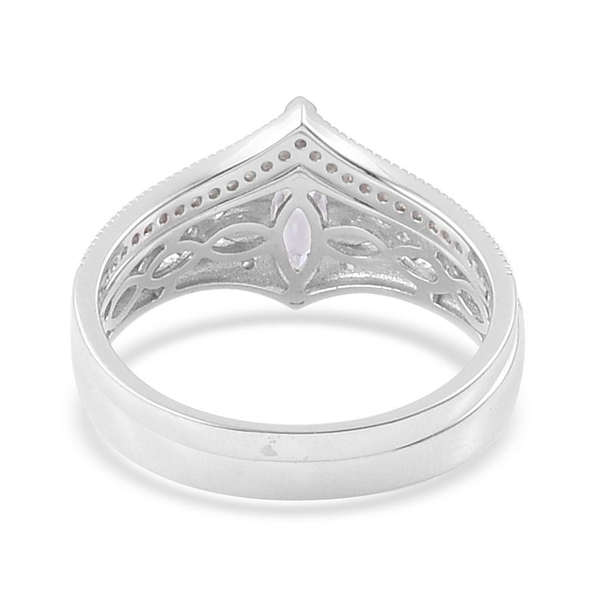 AAA Simulated White Diamond 2 Ring Set in Platinum Overlay Sterling Silver