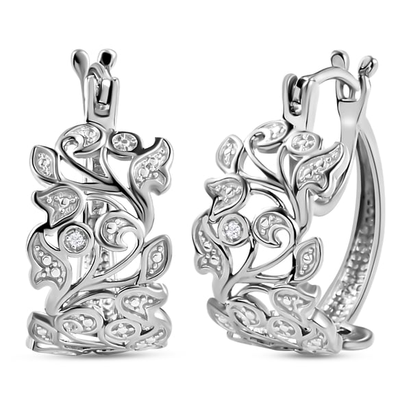 Diamond Earrings (with Clasp) in Sterling Silver, Silver Wt. 6.30 Gms