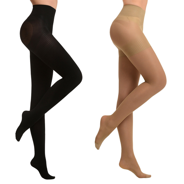 Set of 2 SANKOM Patent Tights Beige and Black Colour