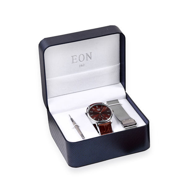 EON 1962  3ATM Water Resistant Watch in with Interchangeable Dark Brown Colour Genuine Leather and S