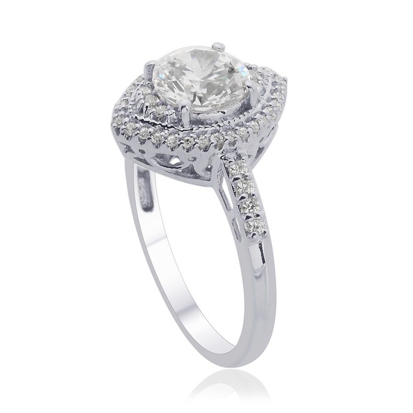 Lustro Stella - Platinum Overlay Sterling Silver (Rnd) Ring Made with Finest CZ 2.482 Ct.