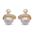 Freshwater White Pearl and Simulated Diamond Earrings (with Push Back) in Yellow Gold Overlay Sterli