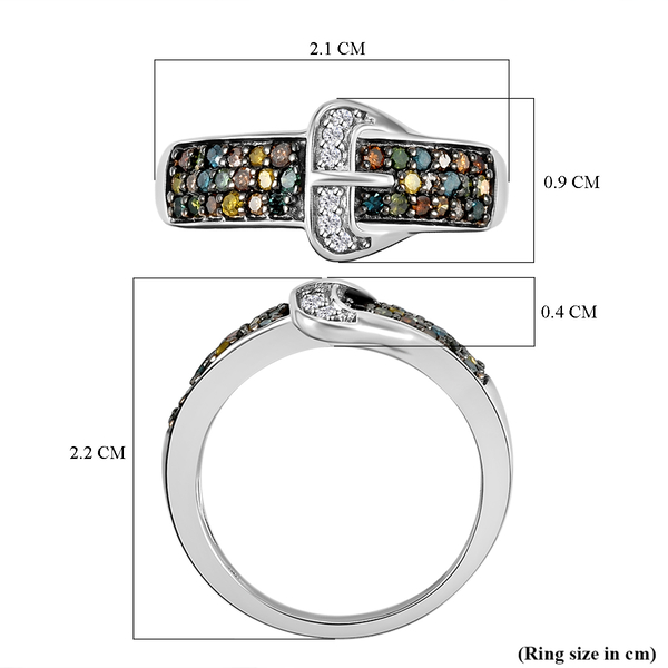 White Diamond and Multi Colour Diamond Buckle Ring in Platinum Overlay Sterling Silver 0.50 Ct.