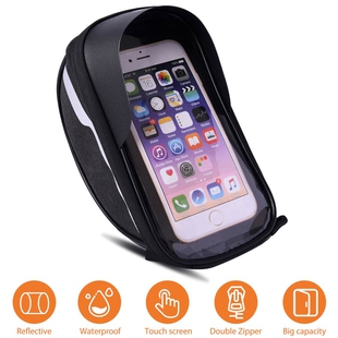 Durable & Water Resistant Bicycle Mobile Phone Bag with Touch Screen Window (Size 18x10x7cm) - Black