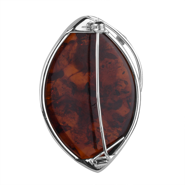 Natural Baltic Amber Brooch in Sterling Silver, Silver Wt. 9.80 Gms