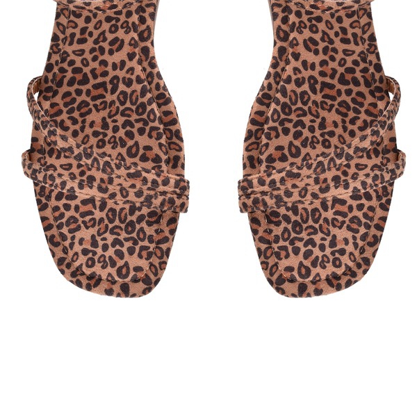 Leopard Patterned Suede Tower Strap Sandals (Size 3)