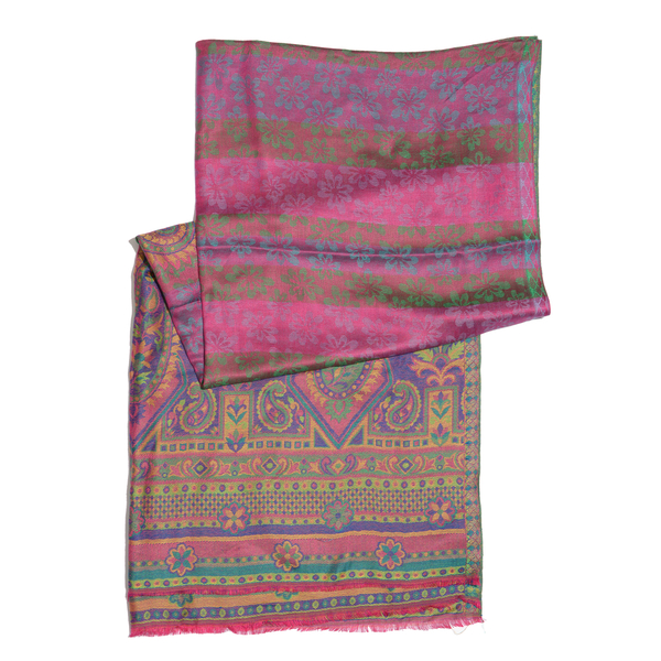 100% Modal Pink, Green and Multi Colour Jacquard Scarf (Size 190x70 Cm)