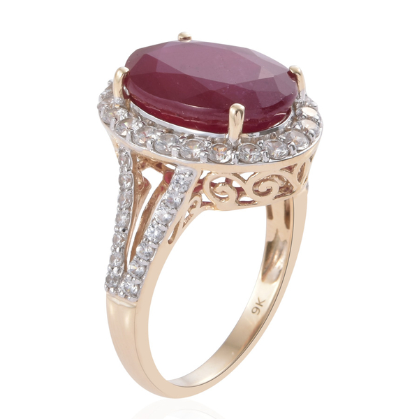9K Y Gold AAA African Ruby (Ovl 12.25 Ct), Natural Cambodian Zircon Ring 14.000 Ct.