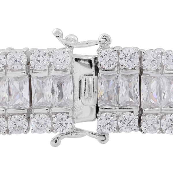 ELANZA Simulated White Diamond (Oct) Bracelet (Size 7.5) in Rhodium Plated Sterling, Silver Wt. 33.89 Gms