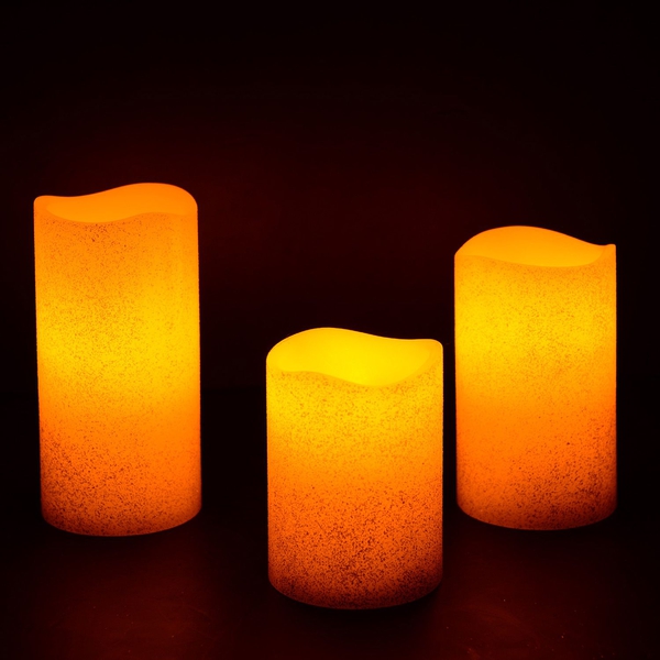 Set of 3 - Golden Colour Flameless Glitter Wax Candles with a Remote Control (Size 7.6x15/ 7.6x12/ 7.6x10 Cm)