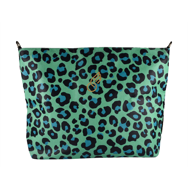 Tiggy & BO Leopard Pattern Crossbody Bag with Zipper Closure and Detachable Strap - Mint & Black