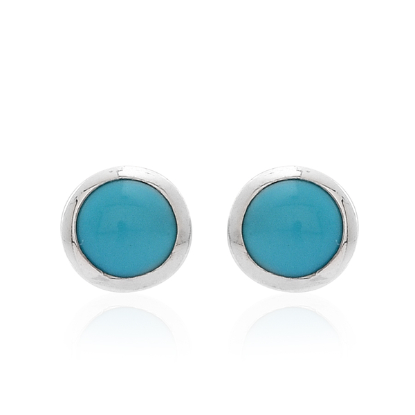 Arizona Sleeping Beauty Turquoise (Rnd) Stud Earrings (with Push Back) in Sterling Silver 0.750 Ct.