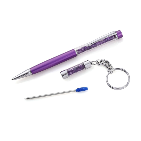 African Amethyst Filled Ball Point Pen and a Key Chain Set with Extra Refill (African Amethyst 12.0 
