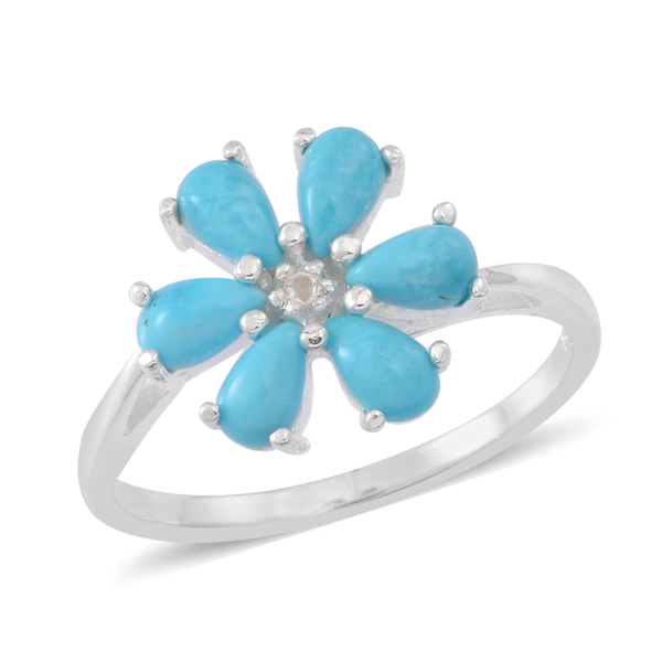 Arizona Sleeping Beauty Turquoise (Pear), White Topaz Floral Ring in Sterling Silver 1.250 Ct.