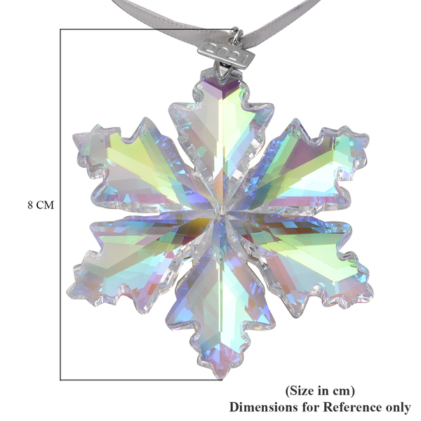 Simulated White AB Crystal Snowflake Charm in Silver Tone