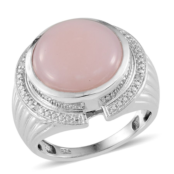Peruvian Pink Opal (Rnd 5.25 Ct), Diamond Ring in Platinum Overlay Sterling Silver 5.270 Ct.