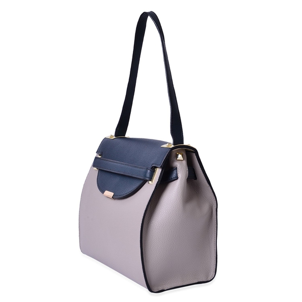 Grey and Navy Colour Crossbody Bag With Shoulder Strap (Size 30x26x13 Cm)