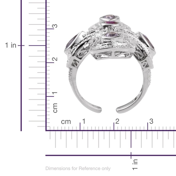 Rose De France Amethyst (Pear), Simulated Ruby Ring in ION Plated Platinum Bond 1.750 Ct.