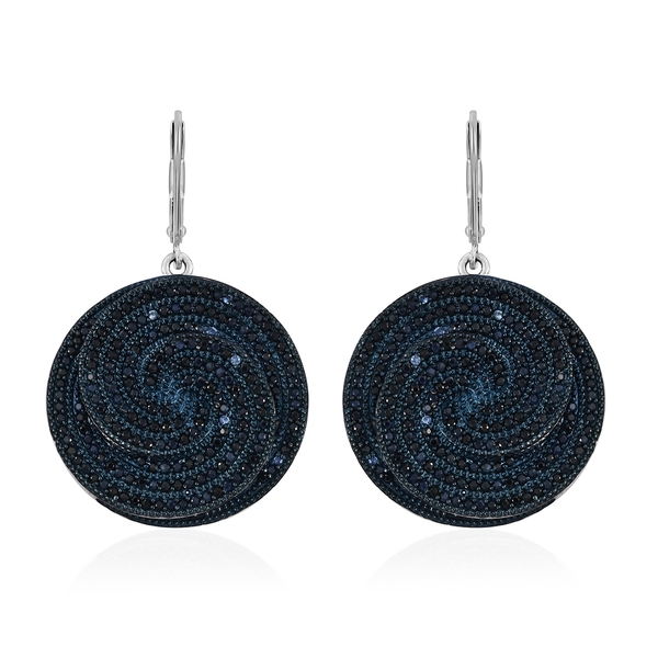 Kanchanaburi Blue Sapphire (Rnd) Spiral Lever Back Earrings in Blue and Platinum Overlay Sterling Si