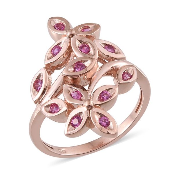Simulated Pink Sapphire (Rnd) Ring in Rose Gold Overlay Sterling Silver