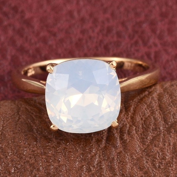 - Opal Crystal (Cush) Solitaire Ring in 14K Gold Overlay Sterling Silver