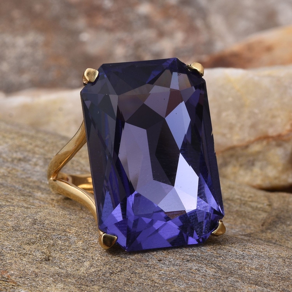 Lustro Stella  - Tanzanite Colour Crystal (Oct) Ring in ION Plated 18K Yellow Gold Bond