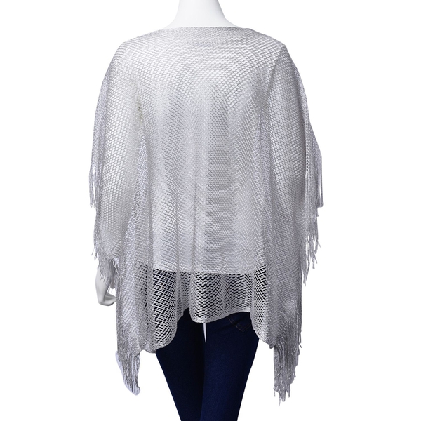 Silver Colour Poncho with Tassels (Size 100x60 Cm)
