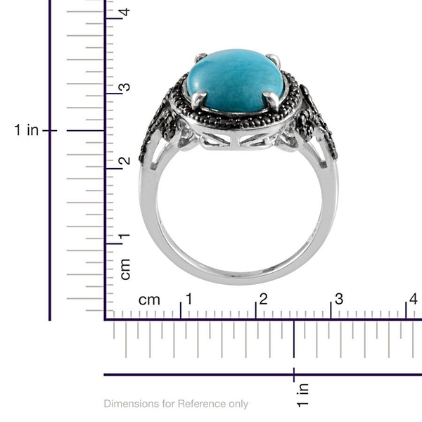Arizona Sleeping Beauty Turquoise (Ovl 4.25 Ct), Black Diamond Ring in Platinum Overlay Sterling Silver 4.280 Ct.