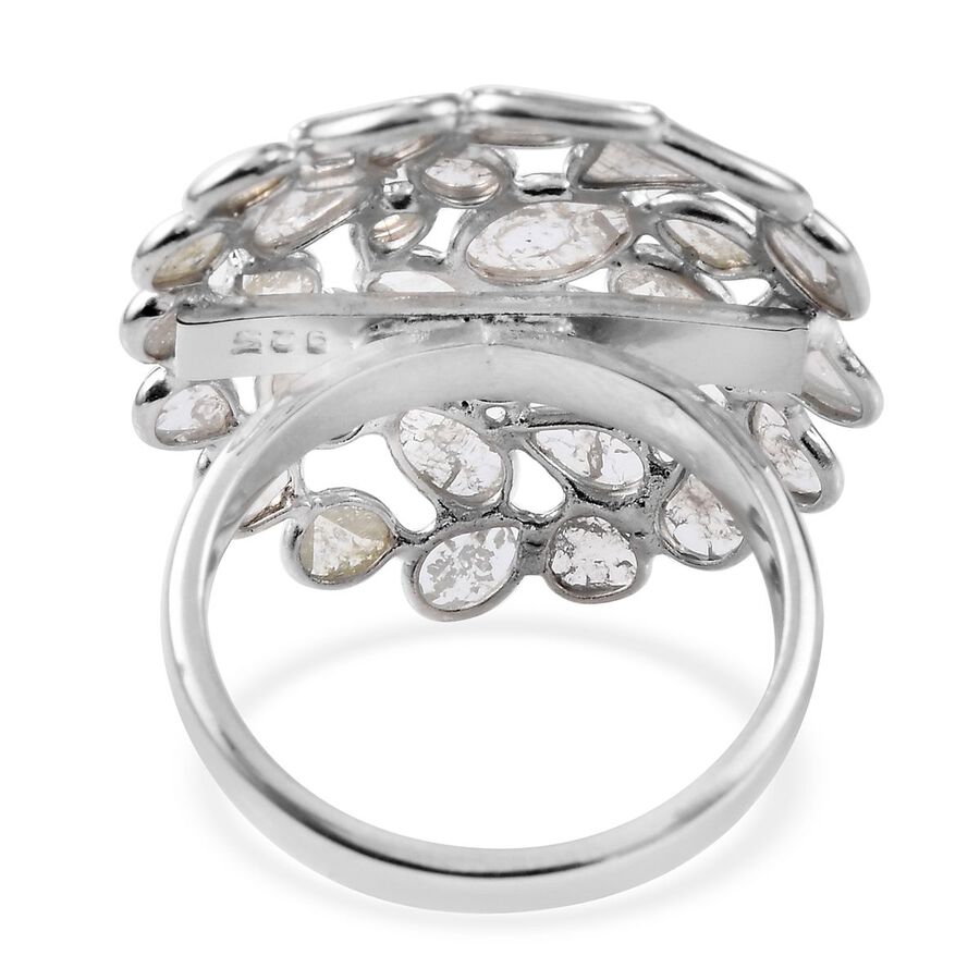 2 Carat Polki Diamond Cocktail Ring in Platinum Plated Sterling Silver