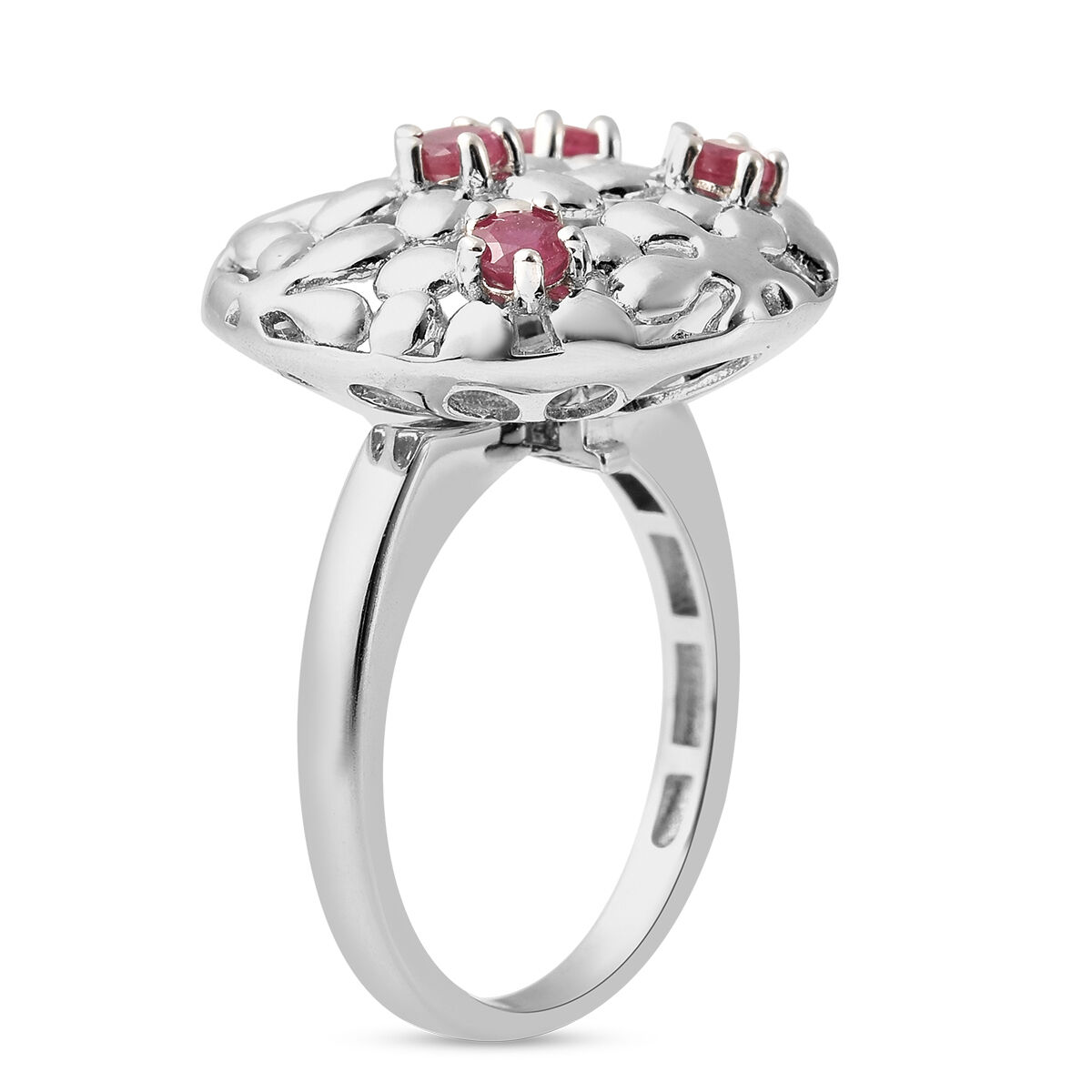 LucyQ Filigree Collection - African Ruby (FF) Interchangeable Poison Ring/Locket with Chain (Size 22) in Rhodium Overlay Sterling Silver, Silver Wt 8.72 Gms