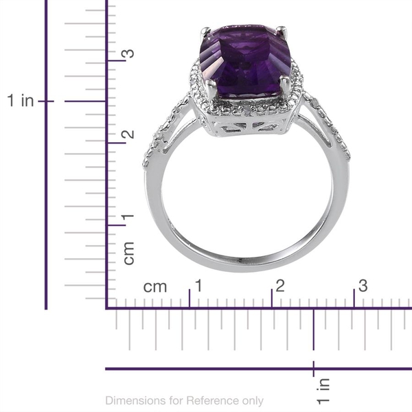 Concave Cut Amethyst (Cush 6.00 Ct), Diamond Ring in Platinum Overlay Sterling Silver 6.050 Ct.