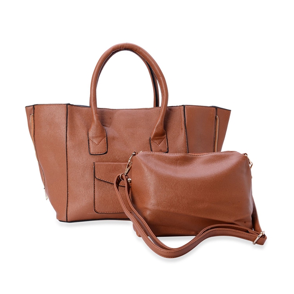 Set of 2 - Chocolate Colour Large and Small with Adjustable and Removable Shoulder Strap Tote Bag (S