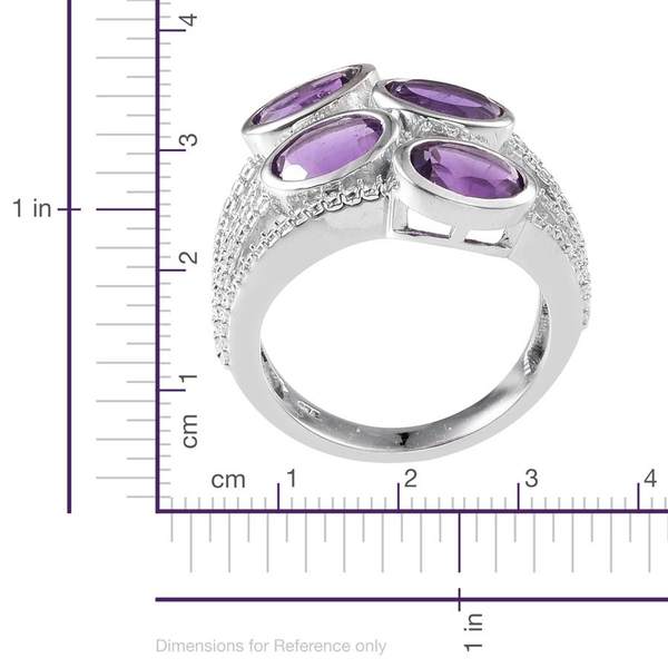 Amethyst (Ovl), Diamond Ring in Platinum Overlay Sterling Silver 4.410 Ct.