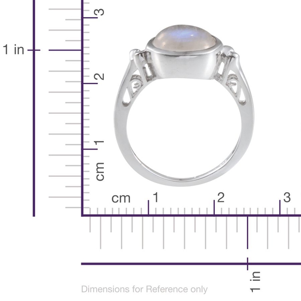 Rainbow Moonstone (Rnd 3.75 Ct) Solitaire Ring in Platinum Overlay Sterling Silver 3.750 Ct.