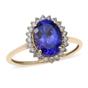 Elite Collection-  9K Yellow Gold AAA Tanzanite and Diamond Ring 2.25 Ct.