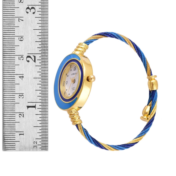 STRADA Japanese Movement White Dial Water Resistant Sky Blue Colour Bangle Watch in Gold Tone with Stainless Steel Back