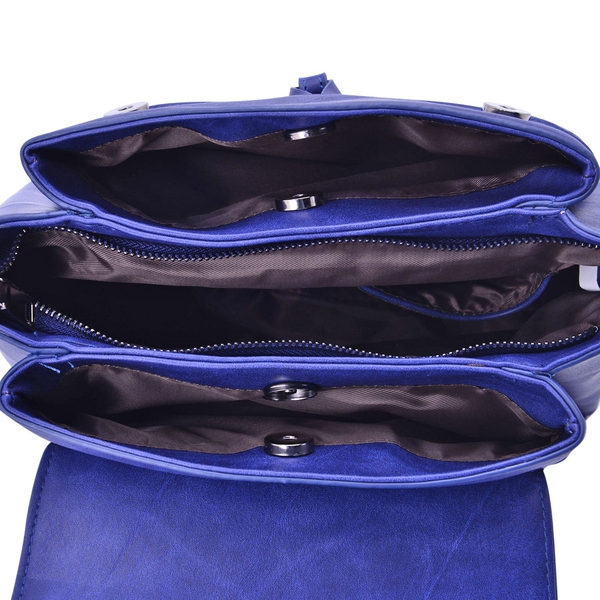Blue Colour Diamond Cut Pattern Handbag With Adjustable and Removable Shoulder Strap (Size 27.5x21x12 Cm)