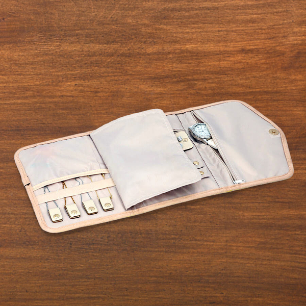 Jewellery Roll Organiser Magnetic Snap Closure Handbag (Size: 16x20x2 Cm) - Beige