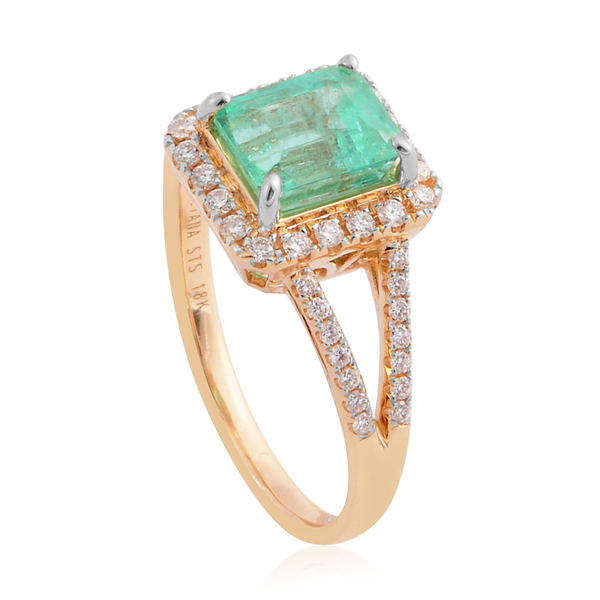 ILIANA 18K Yellow Gold AAA Boyaca Colombian Emerald (Oct) Diamond (SI/G-H) Ring 1.610 Ct.