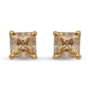 Yellow Moissanite Stud Earrings (with Push Back) in Yellow Gold Overlay Sterling Silver 1.480 Ct.