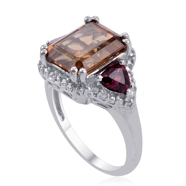 Alexite (Oct 4.25 Ct), Rhodolite Garnet and Diamond Ring in Platinum Overlay Sterling Silver 5.350 Ct.