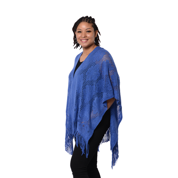 Spring Collection - Solid Blue Colour Hollow Out Kimono with Tassel (Free Size; Length 60Cm)