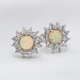 Ethiopian Welo Opal and Natural Cambodian Zircon Stud Earrings (With Push Back) in Rhodium Overlay Sterling Silver 1.80 Ct.