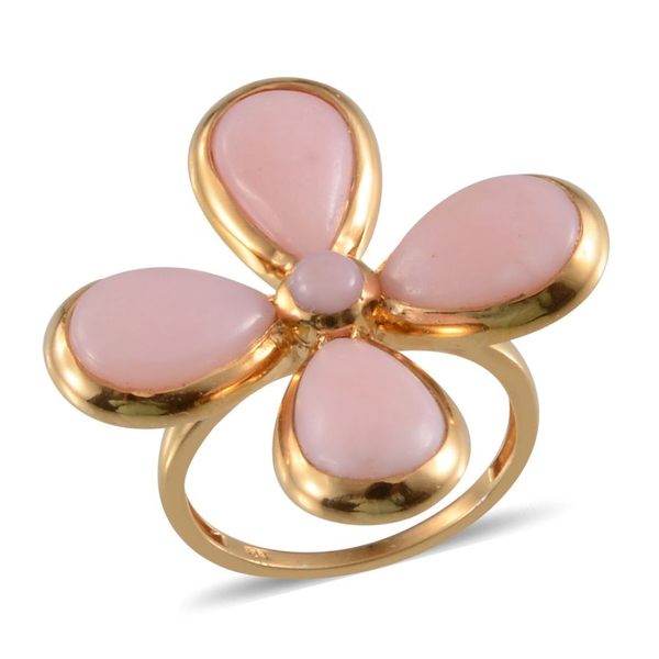 Peruvian Pink Opal (Pear) Floral Ring in 14K Gold Overlay Sterling Silver 9.000 Ct.